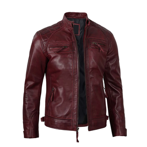 Couleur marron hommes pleine fermeture éclair vestes en cuir design classique hommes en cuir doudoune bonne vente col montant hommes veste de mode - Product Image 4