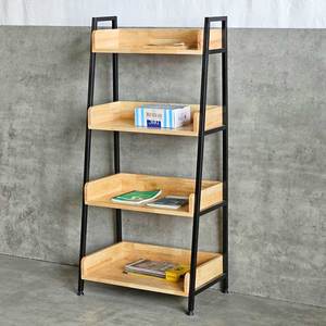 Étagère à livres trapézoïdale moderne CASAN à 4 niveaux 60x36x126cm en bois d'hévéa KS68092, type support pour salon, bureau, chambre d'enfant, chambre à coucher - Product Image 4