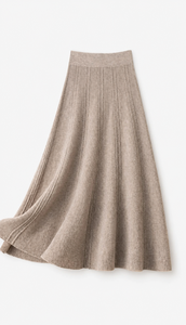 Women Wool Cashmere Blend Knit Casual Breathable Regular Waist Flared Swing Knee-Length Ribbed <strong>Skirt</strong> All Seasons - Product Image 2