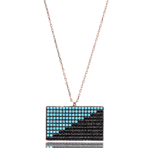 Collier en pierre turquoise de forme rectangulaire, vente en gros, bijoux turcs faits à la main en argent sterling 925 - Product Image 1