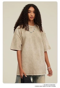 Camiseta desgastada vintage lavada con ácido de 100% algodón pesado, camiseta de calle con logotipo personalizado, camiseta de gran tamaño para hombre - Product Image 6