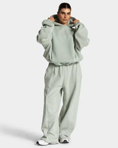 Sudadera con capucha y pantalones para hombre y mujer con logotipo bordado de Jacquard personalizado, suéter de algodón de punto cuadrado con hombros caídos - Product Image 1