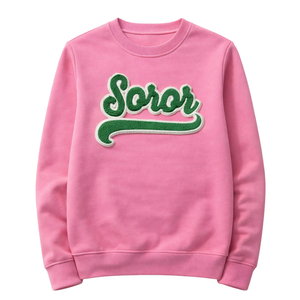 Sweat-shirt à col rond rose Soror Crewneck, sororité grecque, vêtements décontractés élégants pour femmes, rose et vert, sororité universitaire - Product Image 3