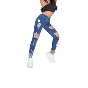 Jeans en denim pour femmes personnalisés de haute qualité et déchirés pour dames fournisseur de pantalons amples bleu clair de BD - Product Image 3