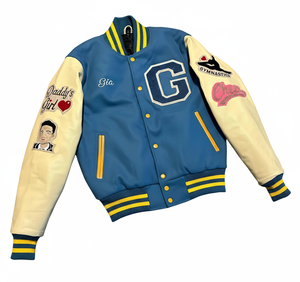 Chaqueta universitaria de lana y cuero a la moda Chaqueta con letras de estilo retro para hombres y mujeres - Product Image 4