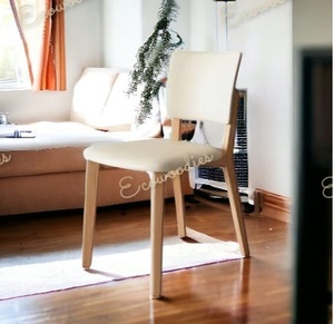 Chaise de salle à manger fantaisie en cuir et en bois massif Restaurant en bois à dossier haut en bois massif maison coussin en cuir blanc chaise de salle à manger - Product Image 6