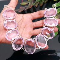 Pendentif classique pour enfants en kunzite rose facettée, argent sterling 925, forme ovale, pierre précieuse, chaîne réglable faite à la main, haute qualité