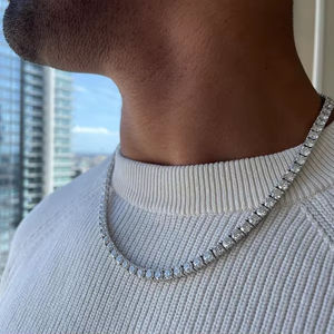 Collar de tenis de diamante de 50 quilates, cadena de eslabones chapada en plata de ley 925 sólida, Diamante Blanco, joyería de boda de moda Unisex - Product Image 1