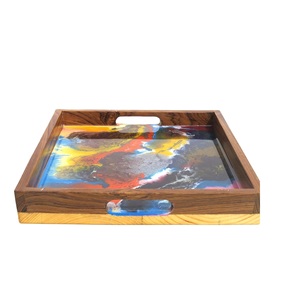 Plateau de service décoratif en bois et résine époxy avec poignées, 3 tailles différentes au meilleur prix - Product Image 3