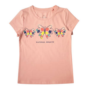 Camiseta con estilo para niña, ropa para niña, buen precio, 100% algodón, estampado rosa - Product Image 1