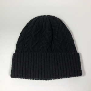 Bonnet en tricot côtelé noir uni en gros, personnalisé avec broderie, classique, plié, hiver, unisexe, vintage, en acrylique jacquard - Product Image 4