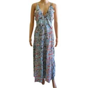 Robe longue décontractée sans manches à col en V, style bohème naturel indien, en soie tissée, motif cachemire, coupe trapèze, fendue, taille unique, pour l'été coréen, style Y2K - Product Image 1