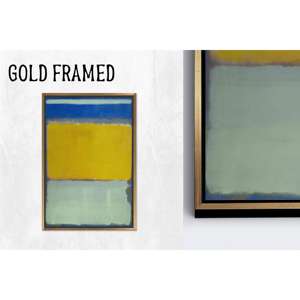 Impresión artística moderna en lienzo: diseño abstracto azul y amarillo inspirado en Rothko, lienzo con marco dorado 1P - Product Image 1