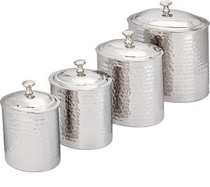 Lot de 4 boîtes de rangement de cuisine en cuivre martelé avec couvercle en bois boîte de rangement en métal Vintage pour la maison - Product Image 6