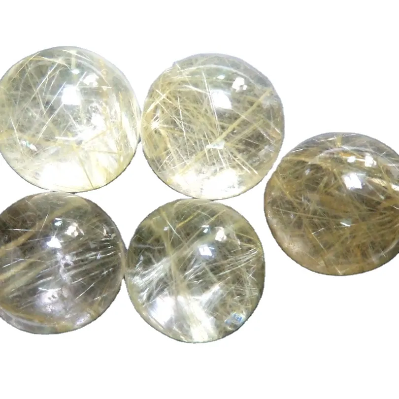Lote de piedras preciosas sueltas de Cuarzo rutilado dorado Natural de calidad 3A, cabujón de corte, piedras redondas brillantes para la fabricación de joyas