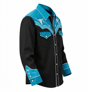 Chemise Western Cowboy Unisexe Rodeo à Boutons, Coupe Slim, Motif Floral, Bordure Contrastante, Personnalisable OEM, Manches Longues Brodé - Product Image 4