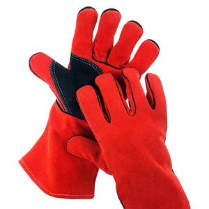 Guantes de soldadura de palma roja resistentes al calor/guantes de soldadura de doble palma amarillos de cuero dividido de vaca negra con logotipo personalizado - Product Image 1