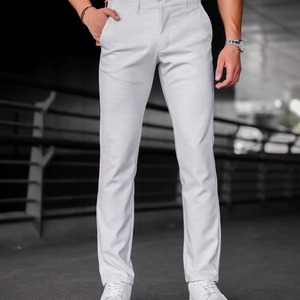 Pantalones elásticos ajustados de color azul marino para hombre, pantalones de oficina elegantes informales, cintura elástica con cordón, algodón recto, Hip Hop de talla grande - Product Image 1