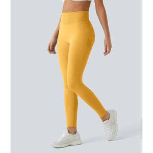 High Waist Seamless Yoga Leggings Full Length Solid Color Spandex Polyester <b>Tights</b> For Women Exercise Sports Wear - Product Image 3
