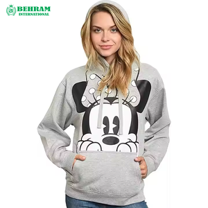 <strong>Mickey</strong> <strong>Mouse</strong> Hoodie Gray Cotton Pullover <strong>Sweatshirt</strong> With Pockets Character Print Front Design Autumn Casual Wear - Product Image 4