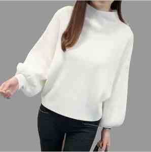 Pull-over vintage vert élégant pour femmes Veste tricotée respirante avec col rond Pull surdimensionné Manches bouffantes pour l'automne et l'hiver - Product Image 6