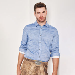 Chemise à carreaux traditionnelle pour homme 100 % coton à manches longues avec fermeture boutonnée, poche poitrine et broderie tissée sur le col, style western, collection automne - Product Image 1