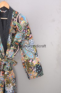 Paisley Print Cotton <b>Kantha</b> Unisex Long Quilted Bohemian <b>Jacket</b> - Product Image 2