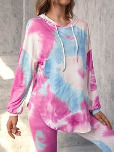 Personnalisable Tie Dye Slim Fit Spandex/Coton Polaire Ensembles d'entraînement Logo complet Pantalon de survêtement à capuche XL Respirant Écologique - Product Image 4