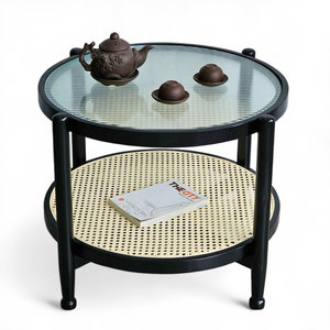 Modern Two-Tier Round Glass Top Coffee <b>Table</b> 58x46cm Durable Living Room Furniture Side <b>Table</b> for Entry Home Use - Product Image 1