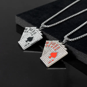 Lujo Flush Poker Card Pendant Gold & 925 Silver HipHop Moissanite Diamond Jewelry - Product Image 2