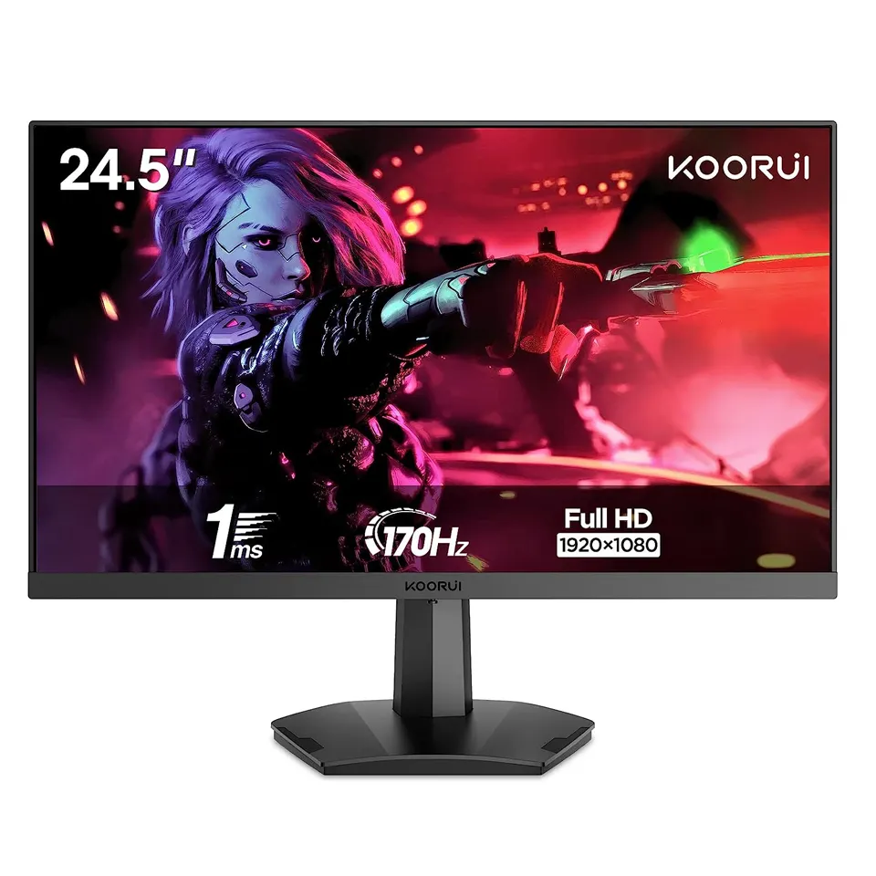 KOORUI toptan 1080P 24.5 inç monitör, VA 1ms FreeSync uyumlu oyun için 170Hz bilgisayar monitörleri