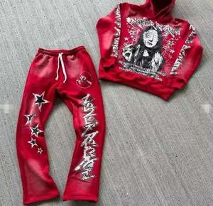 Logotipo personalizado de fábrica con estampado Sun Faded French Terry Pure Cotton Heavyweight Fleece Hombres Chándales Street Style Pantalones acampanados - Product Image 3