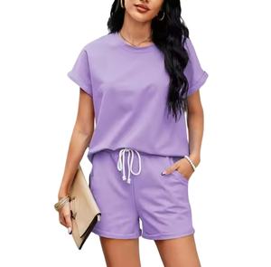 Ensemble short deux pièces décontracté et tendance pour femme en coton uni, respirant et imperméable, idéal pour l'été 2026 - Product Image 1