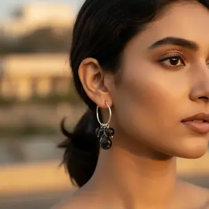 Women's Trendy <b>Hoop</b> <b>Earrings</b> Black Gemstone Dangles 925 <b>Silver</b> Rhodium Plated 14K Gold Rose Gold Pearl Main Stone Cute Religious - Product Image 2