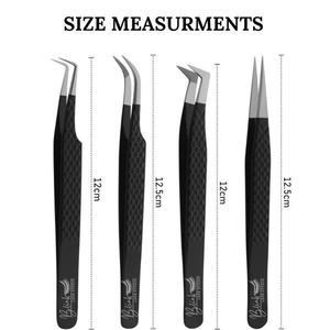 Professional Stainless Steel Lash Extension Tweezers Set with Slanted and Pointed Tips for Volume Lashes (Black) - Product Image 2