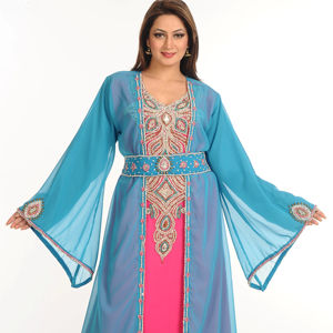 Travail Zari Multicolore Pierres & Perles Agrémentées Georgette Respirante Style Islamique Arabe Maxi Partywear Kaftan ODM Supply - Product Image 1