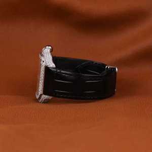 Nouvelle arrivée, montre de luxe automatique analogique en acier inoxydable, bracelet en cuir noir de 21 mm, verre de haute qualité, entièrement sertie de moissanite - Product Image 4