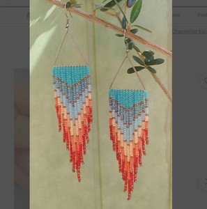 Luxury Qualit Yearring Ombre Seed Bead <b>Earrings</b> Red Coral <b>Blue</b> Teal Fringe - Product Image 1
