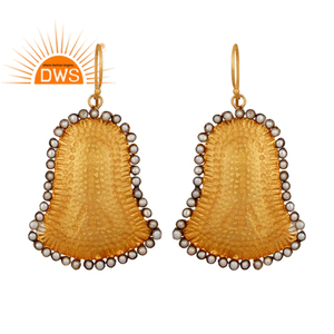 Natural Pearl Gemstone Earrings Bell Shape Sterling Silver Hook Dangle Earrings Gold Plated Jewelry Supplier - Product Image 3