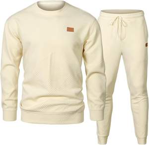 Ensembles de vêtements d'extérieur 2 pièces chauds et décontractés pour hommes, vêtements de détente en tricot respirant avec pulls et pantalons à motif solide - Product Image 5