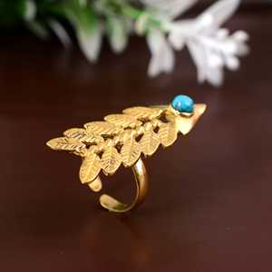 Turquoise Arrow Leaf <b>Ring</b> 18k Gold Plated Tribal <b>Adjustable</b> Large Wholesale <b>Ring</b> For Women - Product Image 5