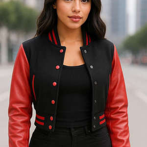 เสื้อแจ็คเก็ตวาร์ซิตี้แบบยูนิเซ็กซ์ ทรงเบสบอล สไตล์นักเรียนมัธยมปลาย คอปกแบบคอกลม  หนังแกะด้านหน้า เป็นมิตรต่อสิ่งแวดล้อม ระบายอากาศได้ดี - Product Image 1