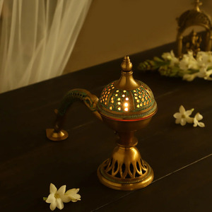 New Latest Design Brass Incense Burner Charcoal Loban Sambrani Dhoop Bakhoor Burner With Handle for Home Fragrance Bakhoor - Product Image 1
