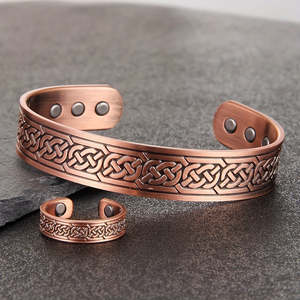 Ensemble bracelet et bague ajustables en alliage de cuivre magnétique vintage pour hommes - Cadeau naturel celtique - Product Image 1