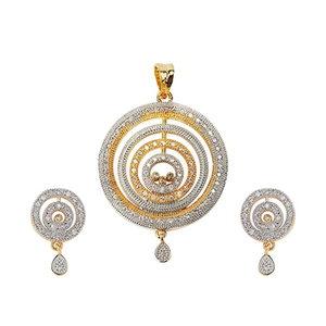 Top qualité d'exportation du fabricant indien plaqué or Hip Hop mode filles AD CZ diamant pendentif boucles d'oreilles pierre en acier inoxydable - Product Image 3