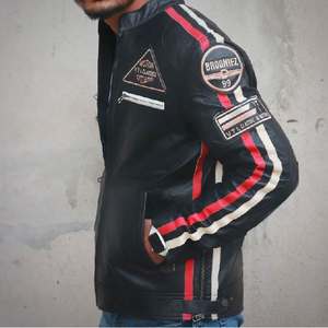 แจ็กเก็ตมอโตแบบหนังแท้พรีเมี่ยมสำหรับชายและหญิงแจ็กเก็ตนักขี่จักรยานหนังแกะมีซิปปักลายและดีไซน์ทันสมัย - Product Image 4