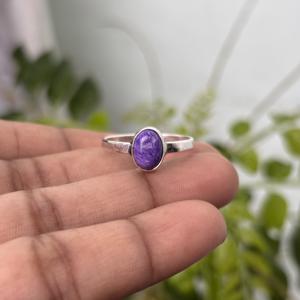 Bague en argent sterling 925 plaqué, charoïte, minimaliste, pierre précieuse, bague tendance, bijoux de mariage et de fiançailles pour femmes, vente en gros - Product Image 2