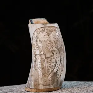 Taza de cuerno de búfalo Natural de estilo vikingo, Ágata hecha a mano, tallado de animales, técnica pulida para beber cerveza, elaborada con cuidado - Product Image 1