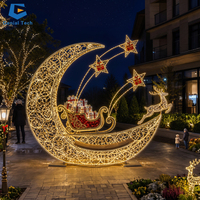 Weihnachtsmond-Rentier-Schlitten-Lichtskulptur mit individuellem Fotoposten für festliche Nachtabfertigungen