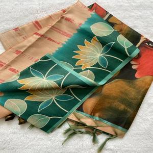 Sari en soie Tussar douce VASTRA COTTAGE avec un magnifique imprimé, blouse imprimée à la ligne Zari, style ethnique traditionnel, nouveau style de vêtement - Product Image 3